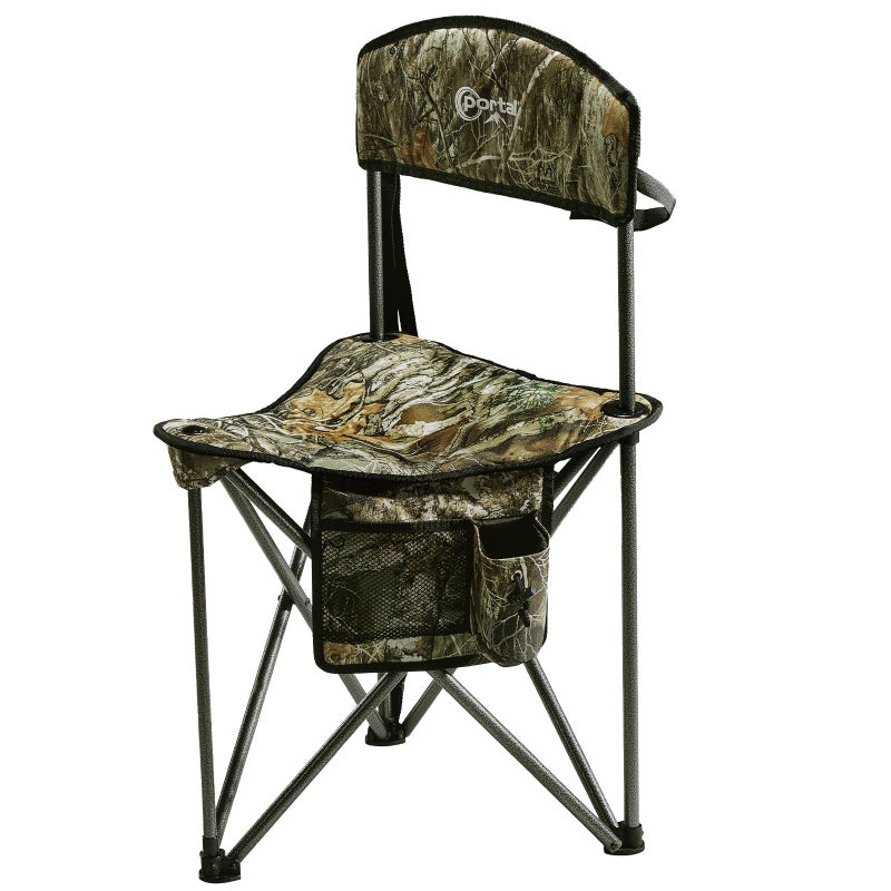 Portal Extra Large Quick Folding Tripod Stool with Backrest Fishing Camping Chair with Carry Strap (Camo) - Image 1